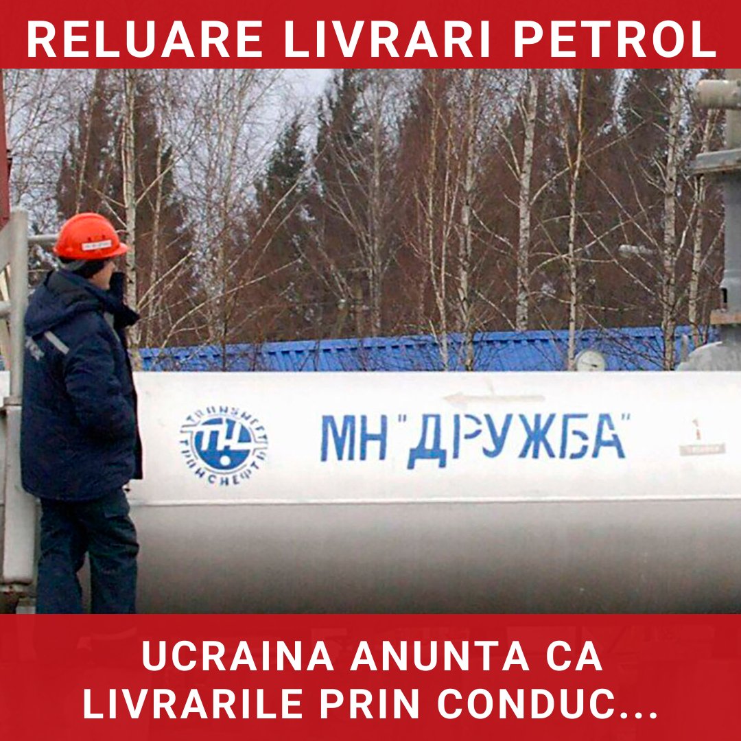 Ucraina preconizează reluarea livrărilor de petrol prin conducta Drujba începând cu 21 aprilie